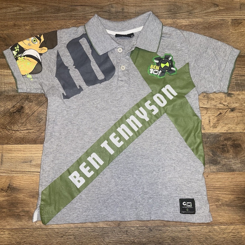 Vintage Cartoon Network Ben 10 Boys Polo Shirt Grey Y2K Size 10